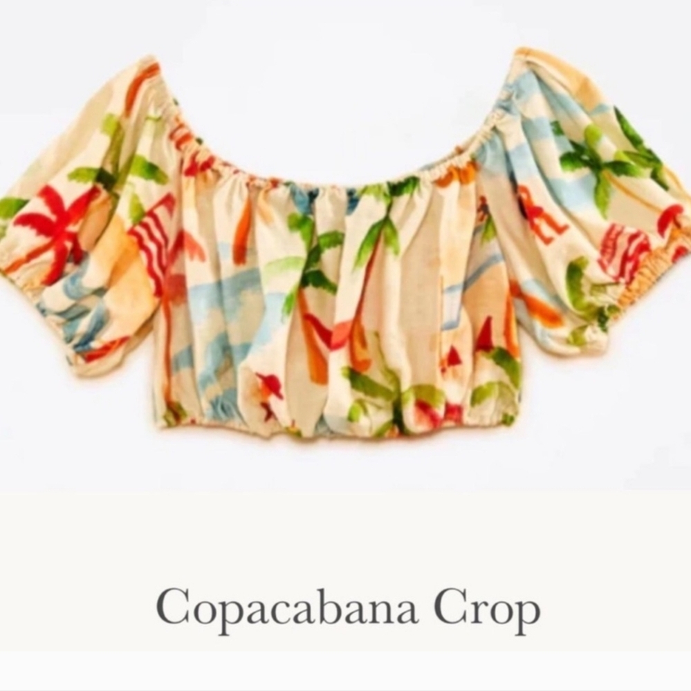 FARM RIO Copacabana Colorful On Or Off-Shoulder Crop Top NWT Small